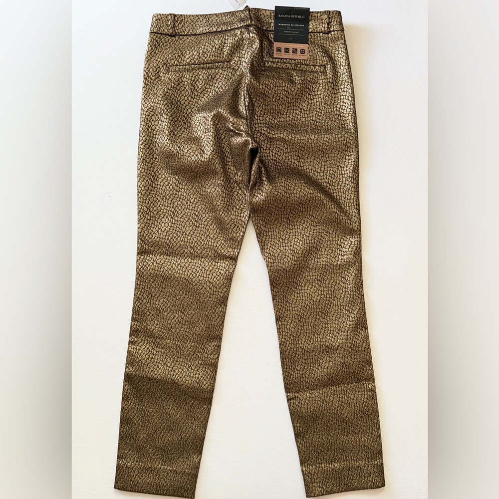 Banana Republic Gold Metallic Sloan Dress Pants Skinny Size 4 Mid Rise - Picture 8 of 8